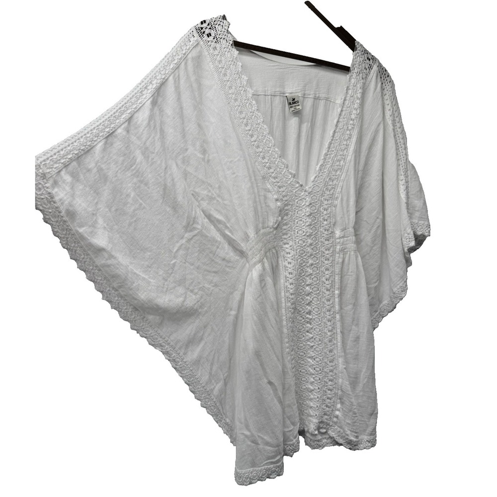 Cotton Natural Swim Cover Dress 100% Cotton Peru Crochet Smocked 2X Blanco